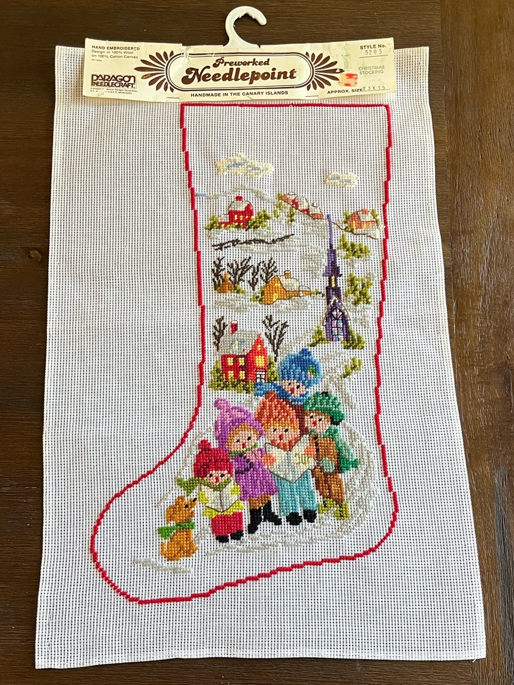 Vintage Paragon Needlecraft Preworked Canvas Christmas Stocking
